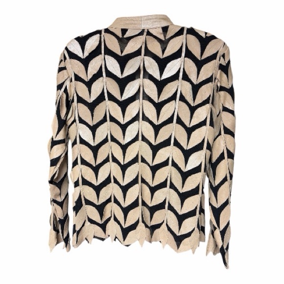 Vintage Funky Black Rayon and Beige Leather & Jacket - Size Medium - Picture 2 of 4